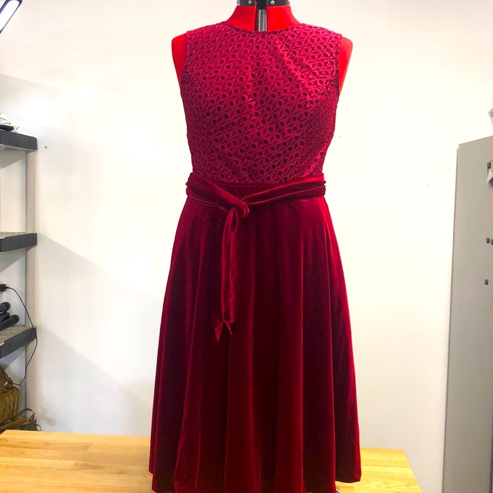 EShakti red wine velvet pocket dress